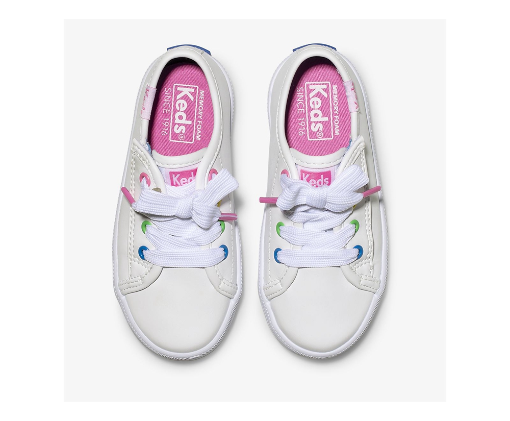 Πανινα Παπουτσια Παιδικα - Keds Kickstart Multi-Color Eyelets Jr. - Λευκα - NQBKE0467